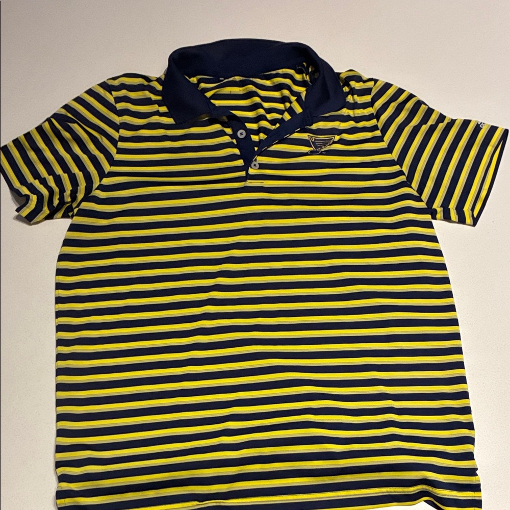 Men’s Adidas Striped Golf Shirt with St. Louis Blues Logo